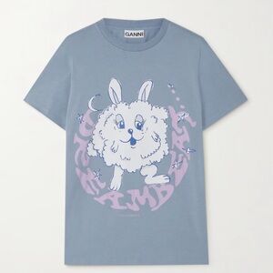 Ganni Light Blue Bunny Graphic Tee